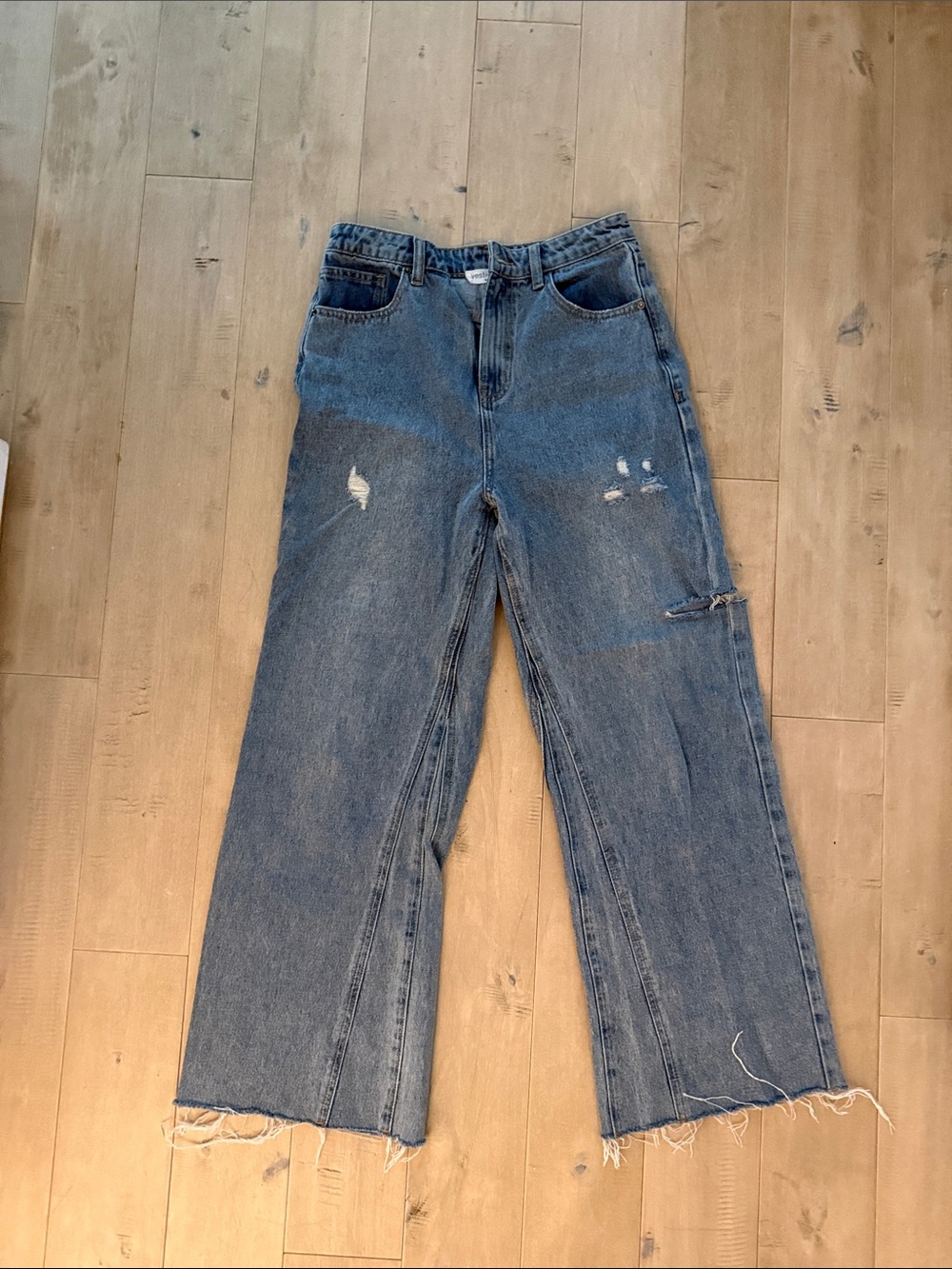vestique distressed faded blue wide leg jeans